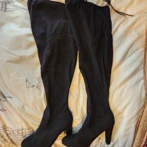 Black Faux-Suede Over-the-Knee Boots, Lane Bryant, Wide Calf, Size 9
